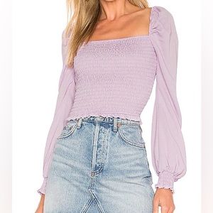 Superdown Lavender smocked bubble sleeve top